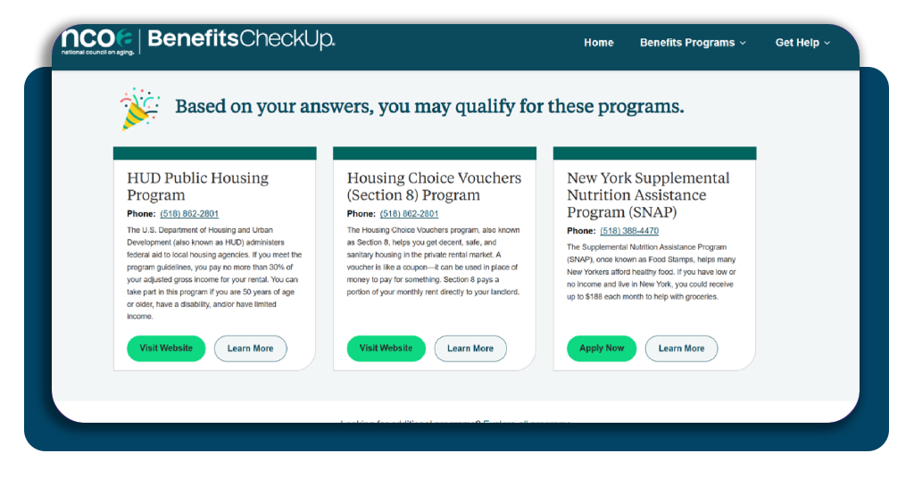 Step 3 reviewing and saving personalized benefit results in BenefitsCheckUp