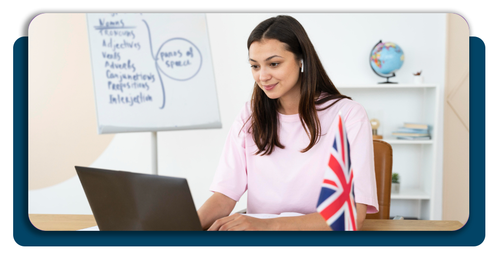 Young English teacher doing her class online