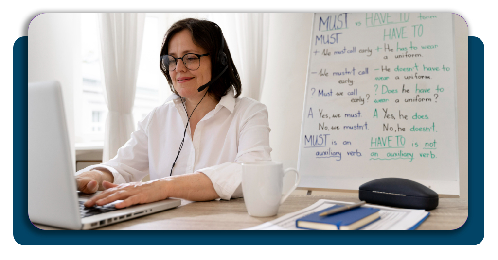 Teacher doing her English lessons online