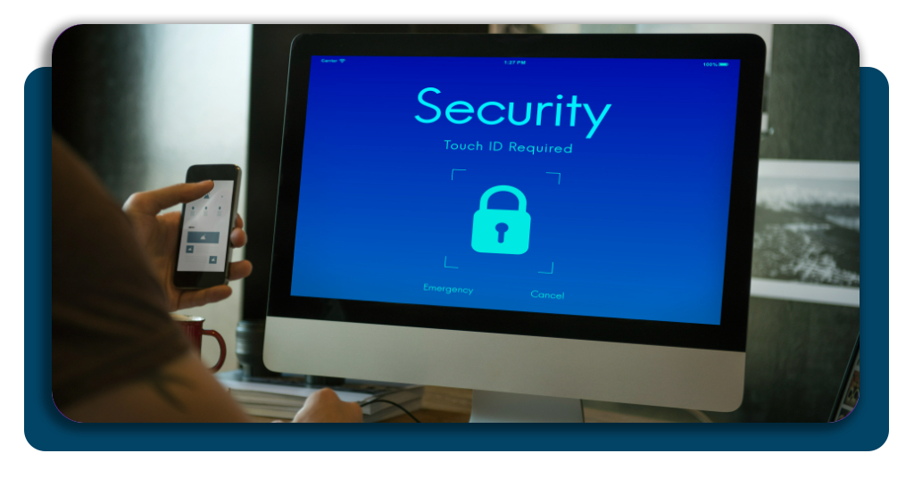 Digital security padlock over an official government computer screen